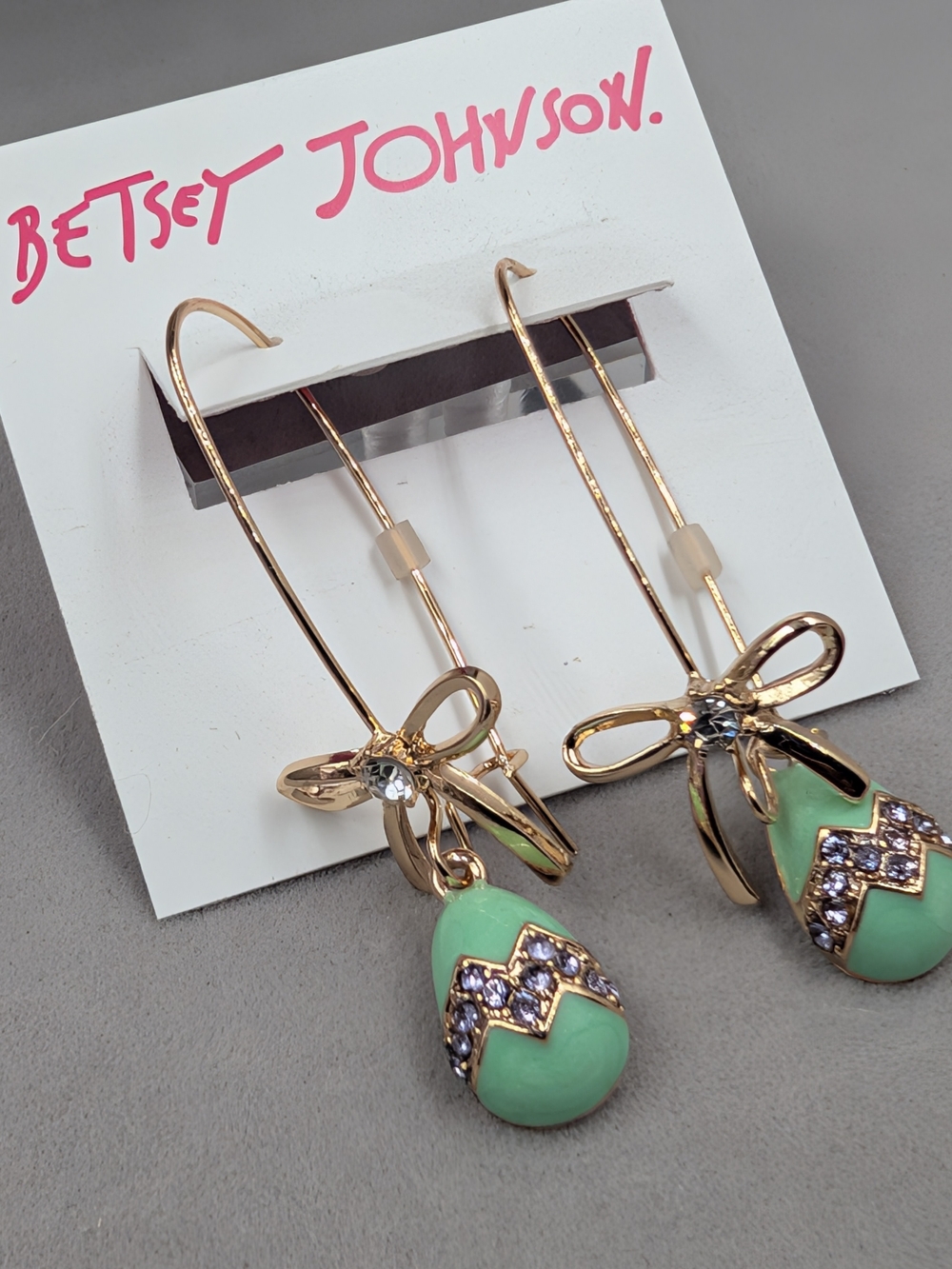 Betsey Johnson Mint Green Easter Egg Bow Convertible Earrings | 1227